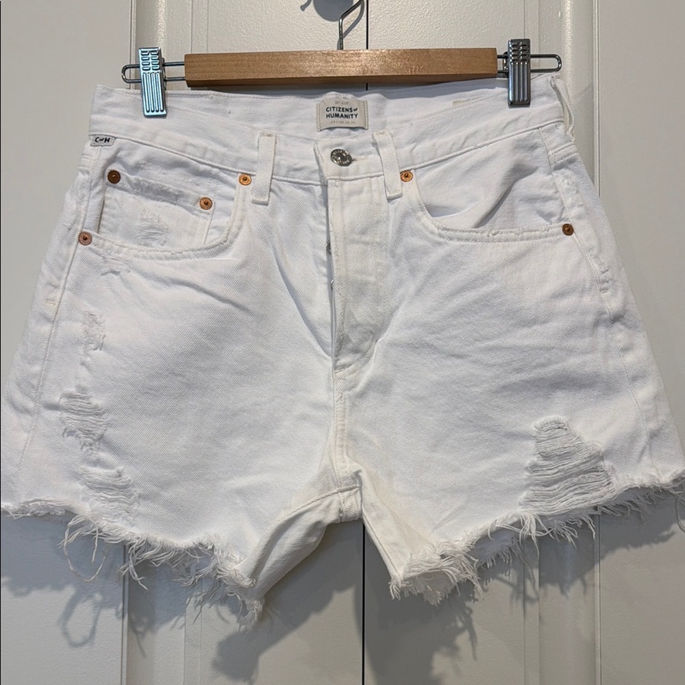 Citizens of Humanity White Distressed Denim Shorts